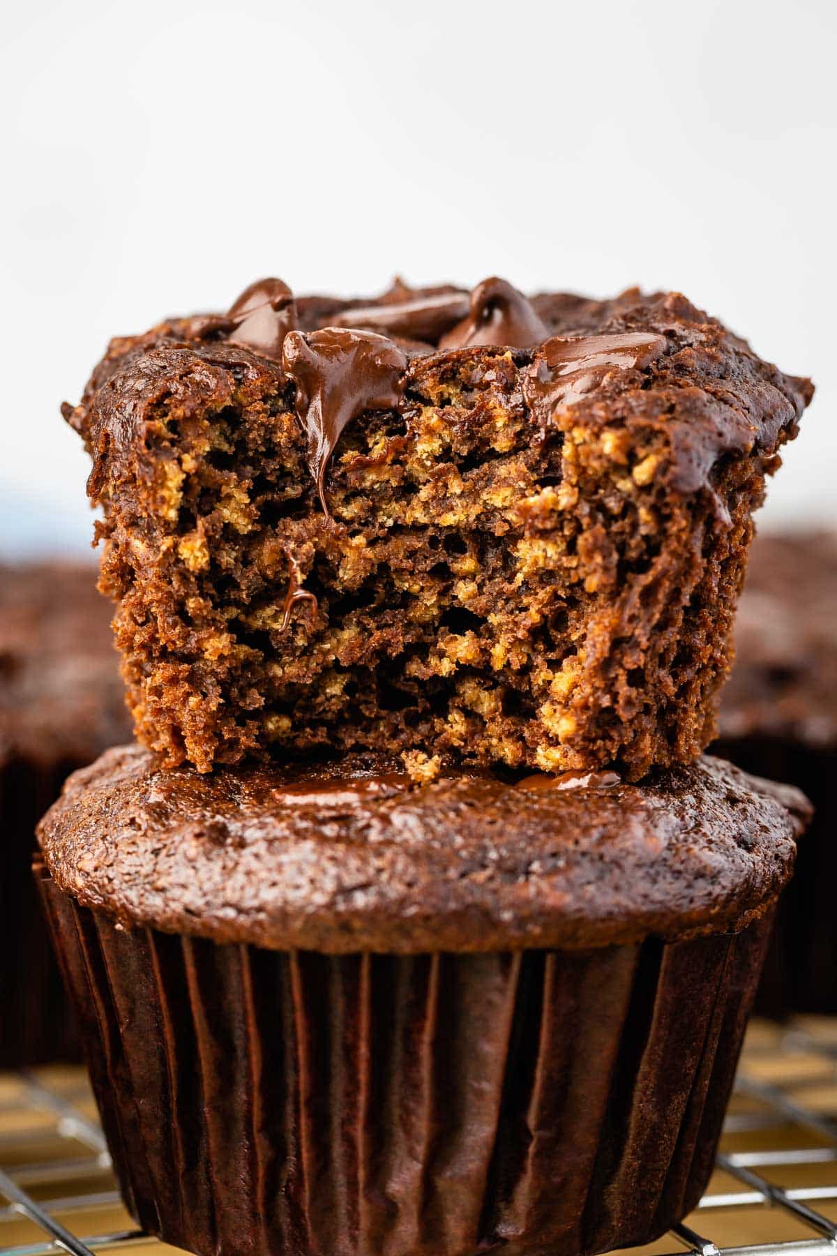 chocolate muffins with chocolate chips baked in