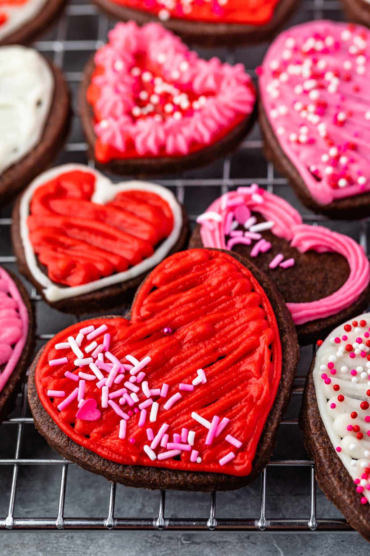 valentines day themed heart shaped chocolate cookies