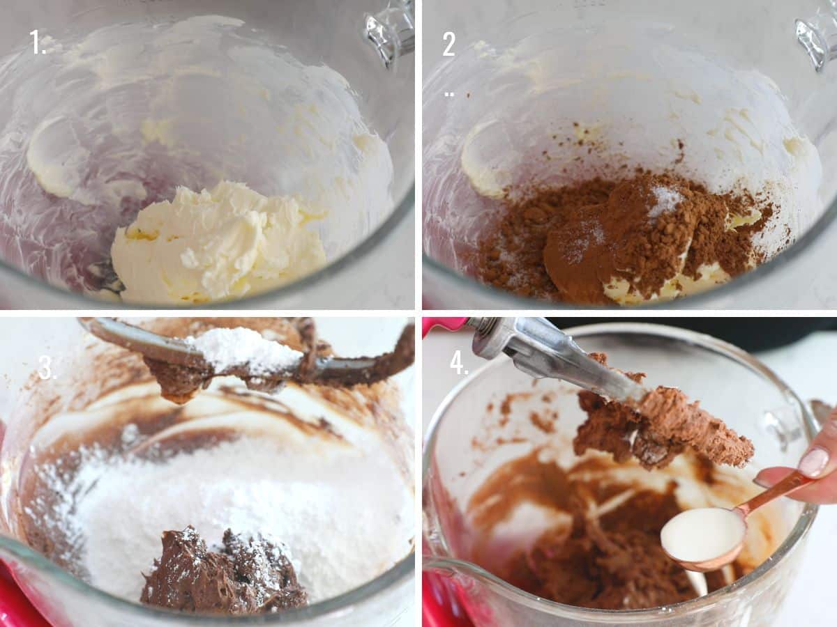 4 photos showing how to make frosting
