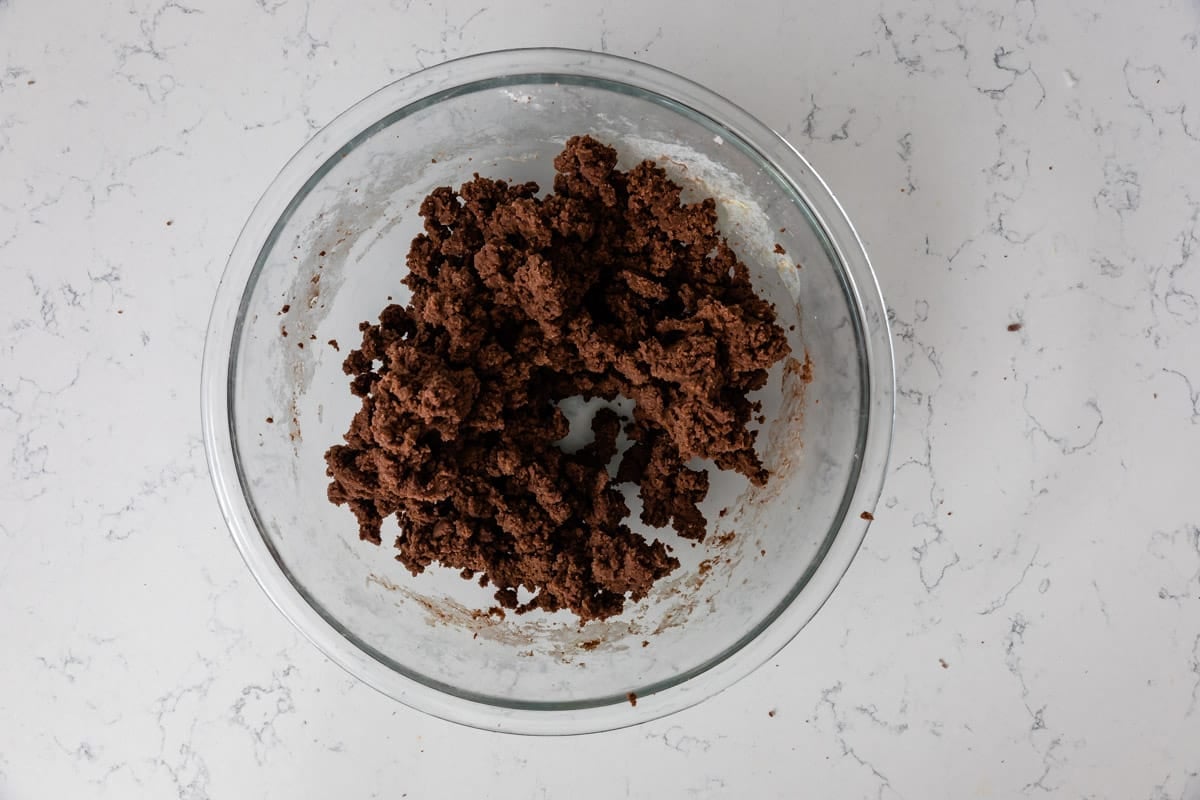 chocolate cookie dough in bowl.