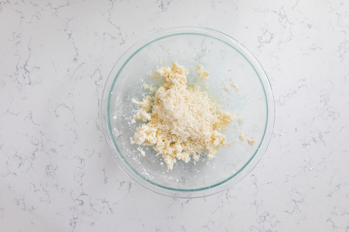 process shot of coconut cream truffles.