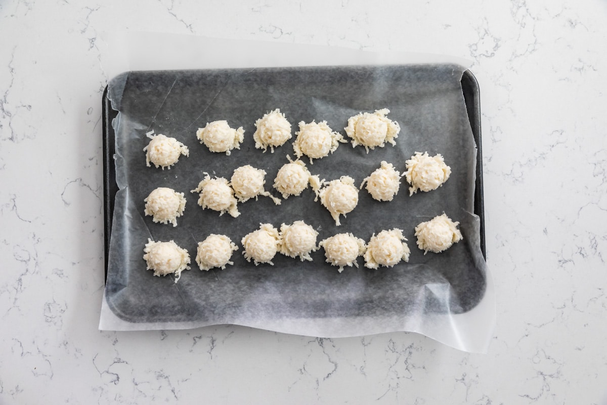 process shot of coconut cream truffles.