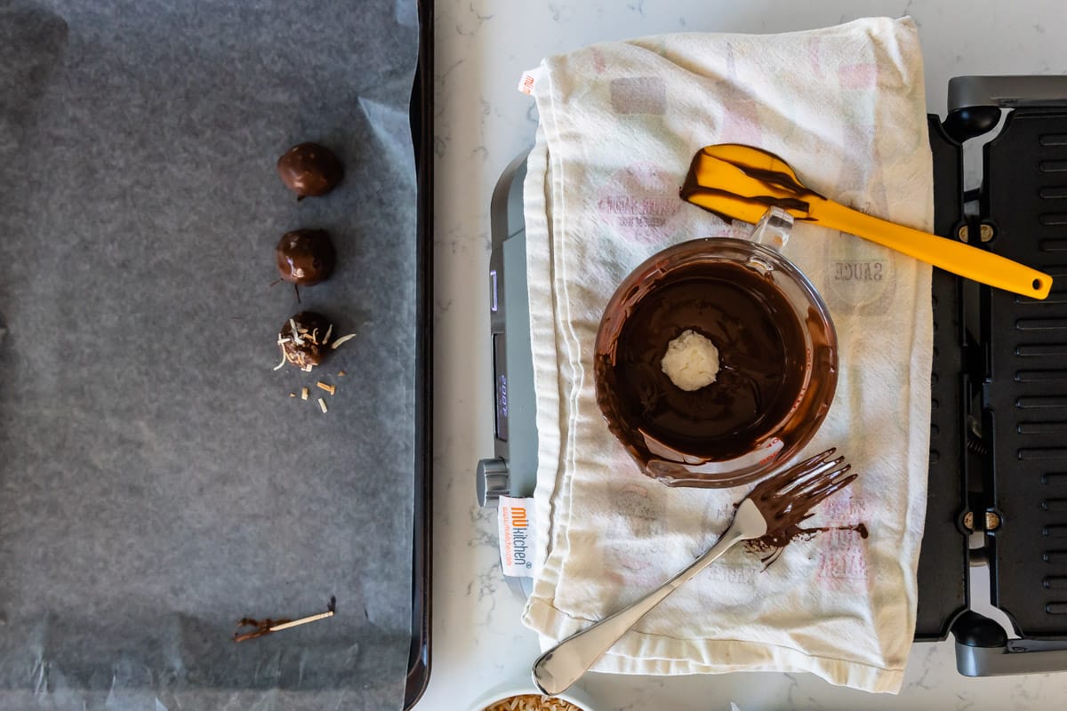 process shot of coconut cream truffles.