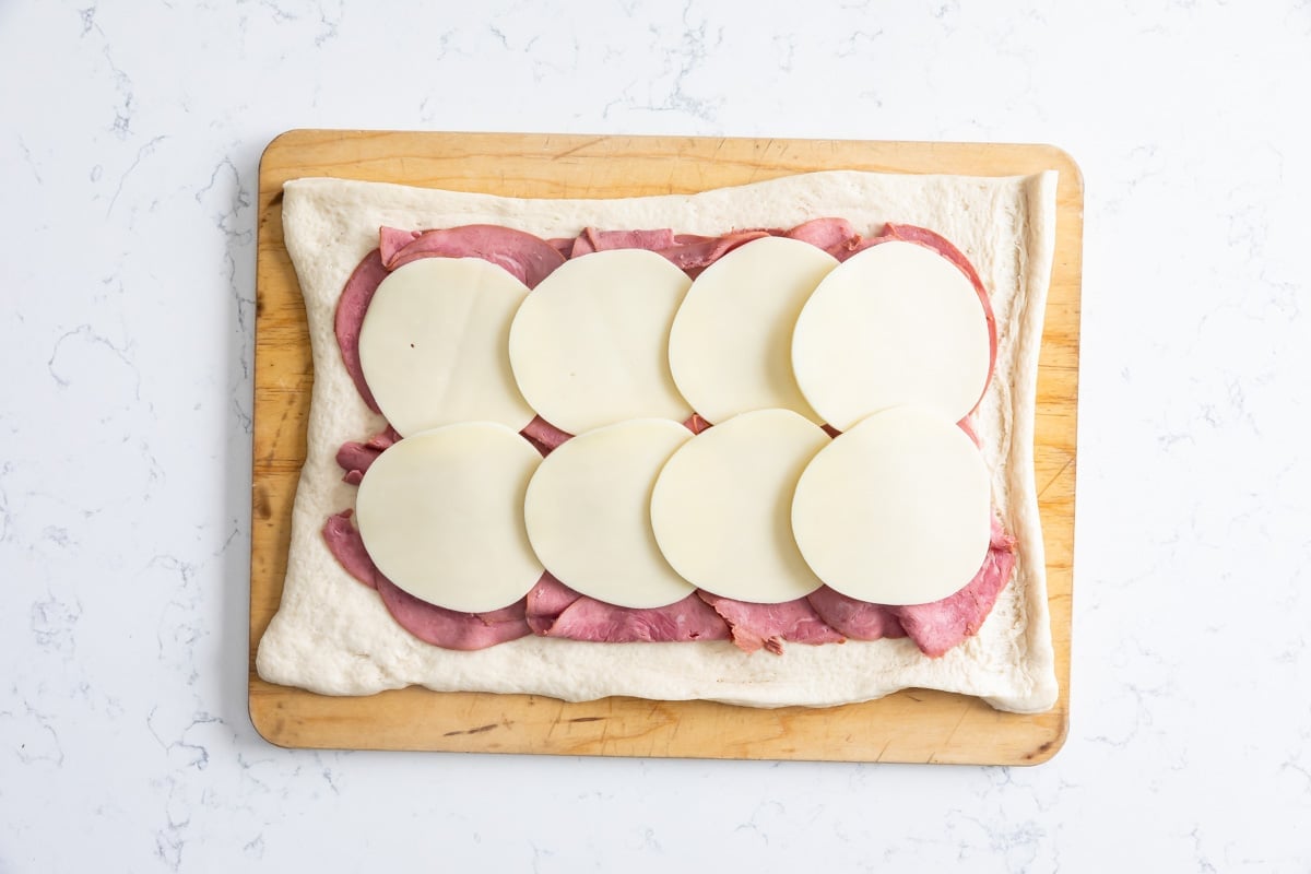 process shot of making French dip pinwheels