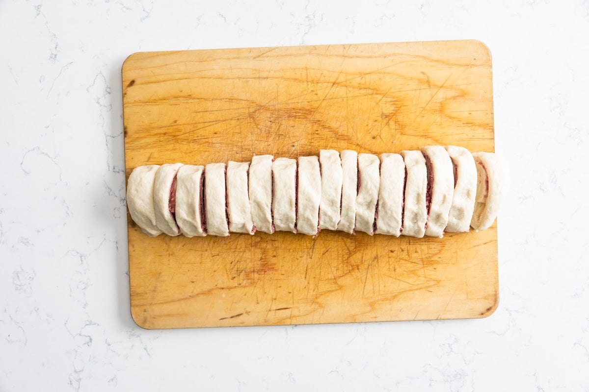 process shot of making French dip pinwheels