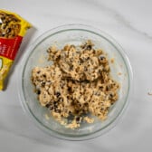 clear bowl of chocolate chip cookie dough.