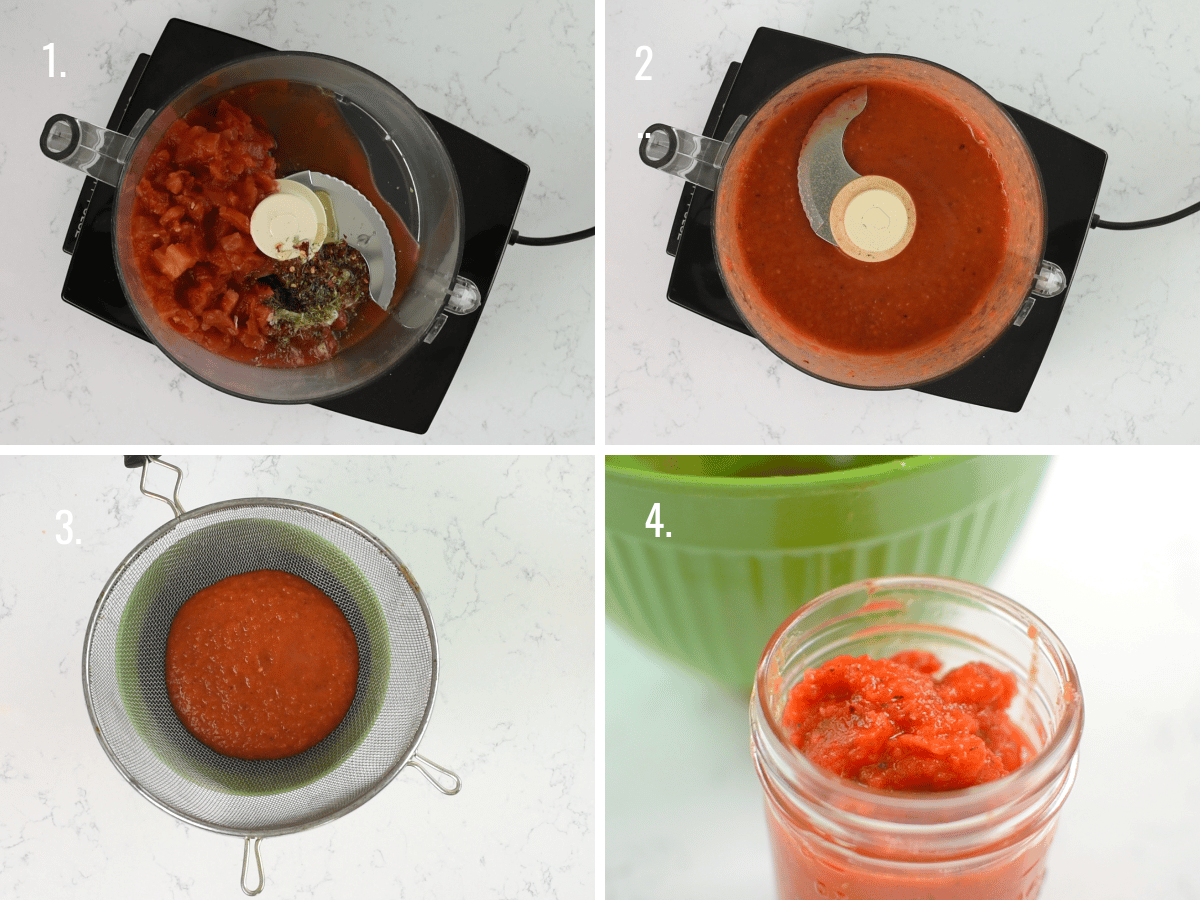 4 photos showing how to make sauce