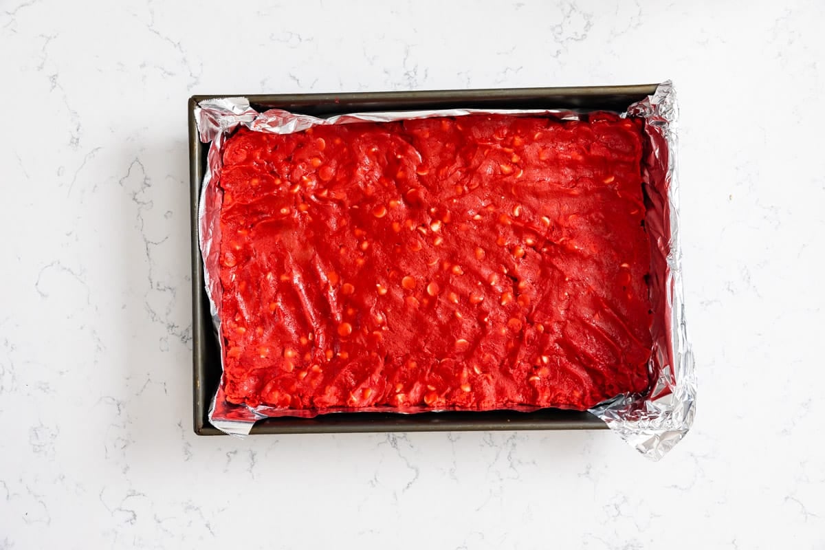 process shot of red velvet brownies