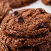 chocolate cookies with chocolate chips baked in with words on the photo