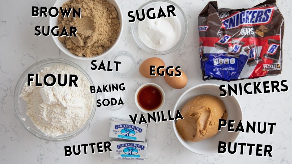 ingredients in peanut butter snickers cookies.