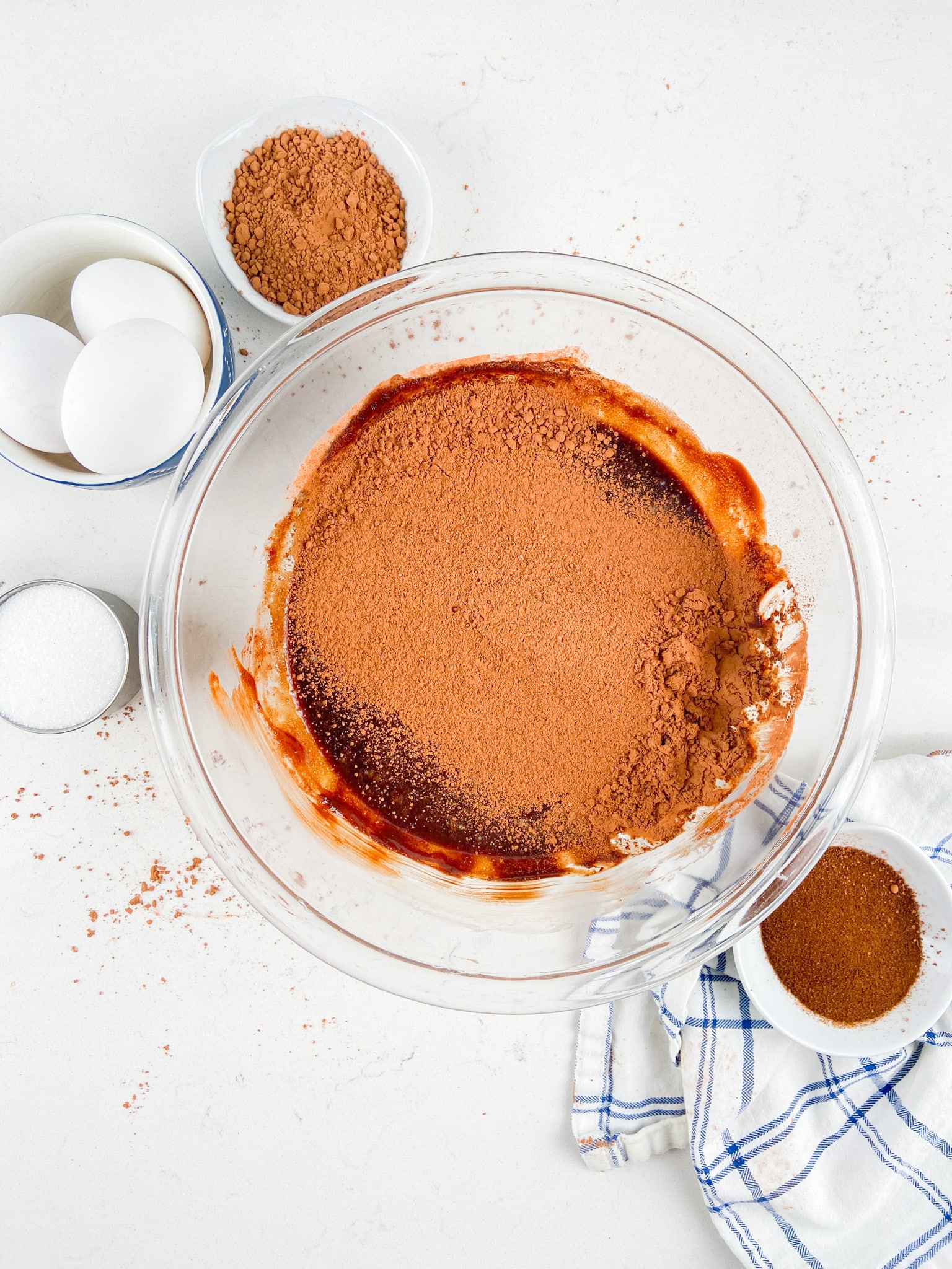 process shot of flourless chocolate cake.