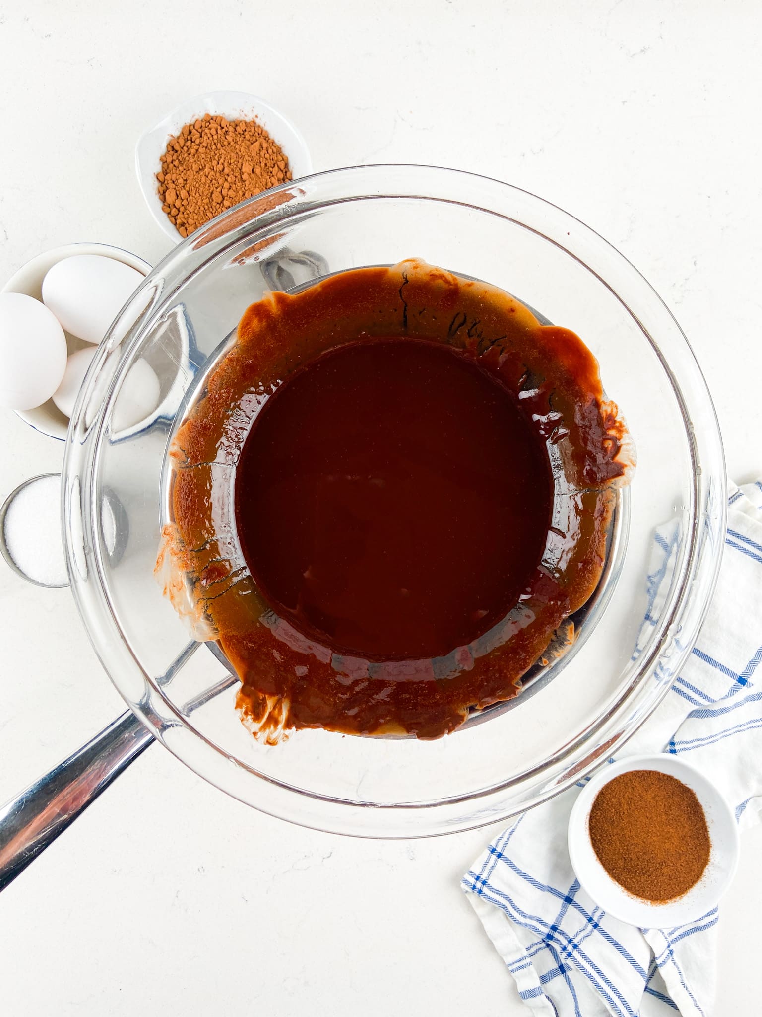 process shot of flourless chocolate cake.