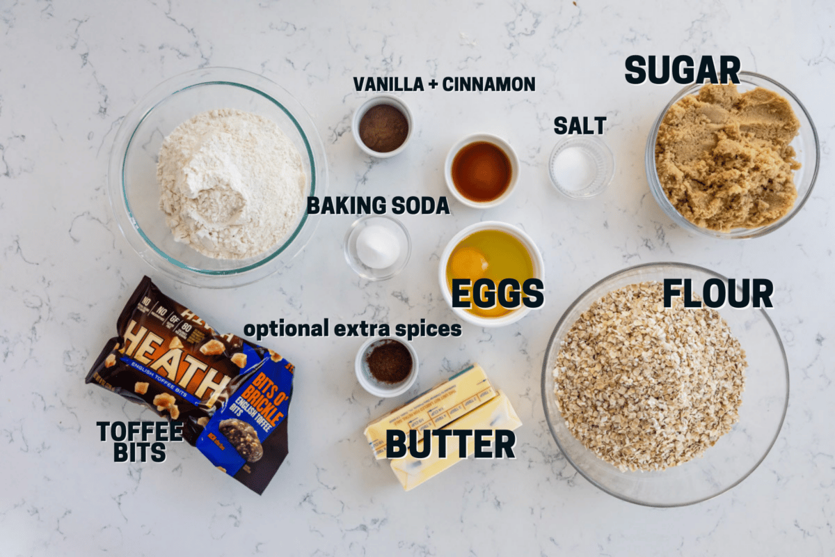 ingredients in oatmeal cookies with toffee