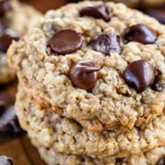 stacked cookies with chocolate chips baked in.