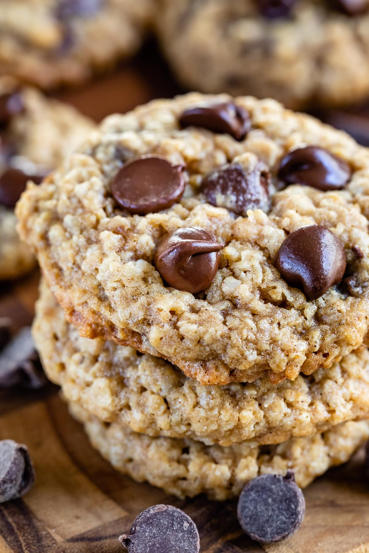 stacked cookies with chocolate chips baked in.