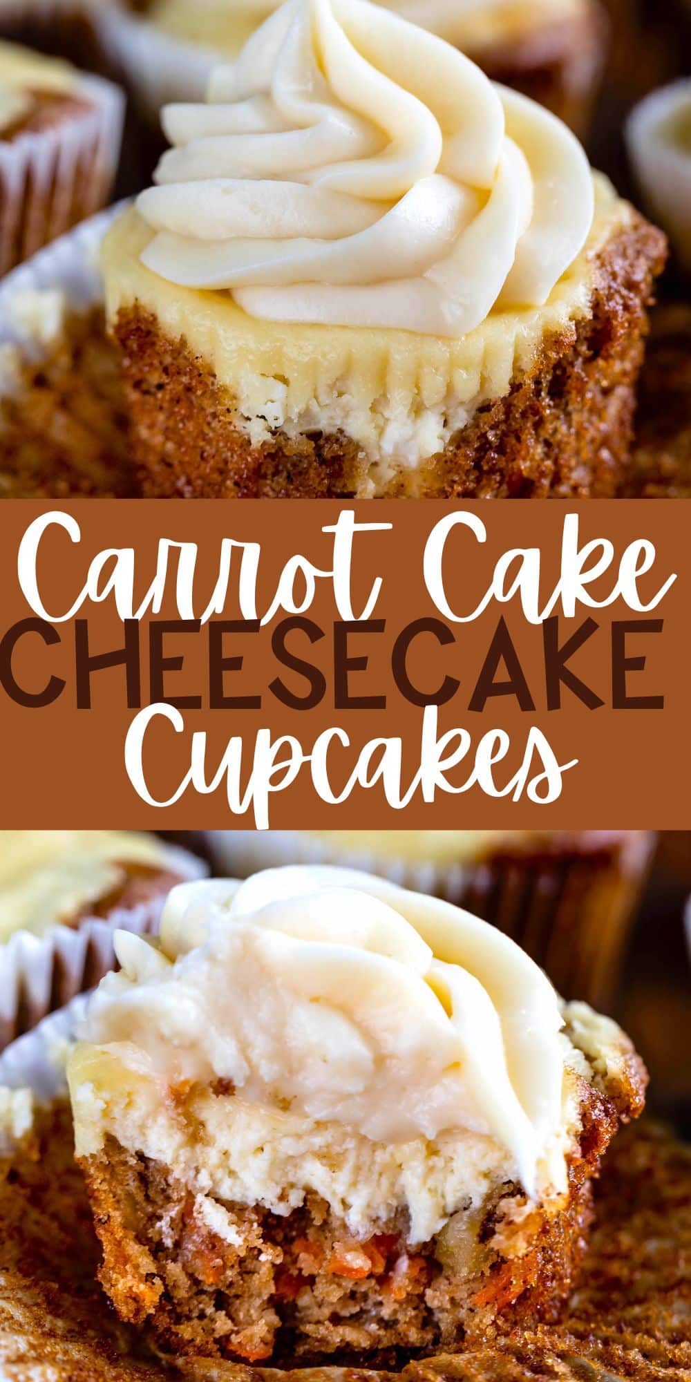 two photos of cupcakes with tan frosting on a cutting board with words on the image.