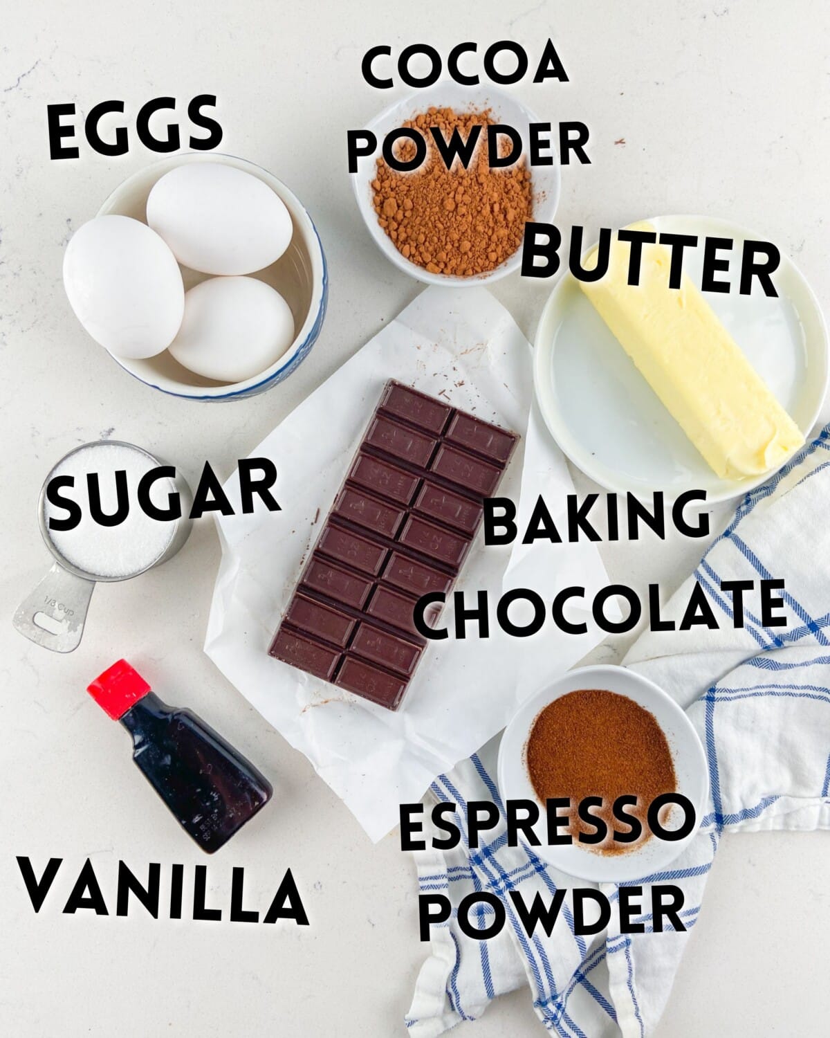 ingredients in flourless chocolate cake.