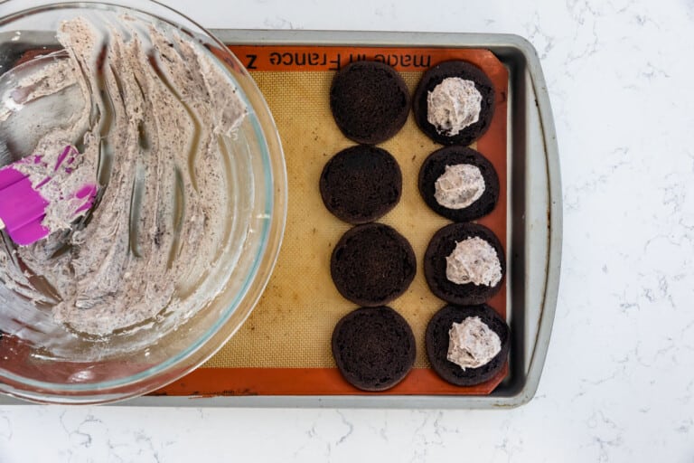 process shot of the cookies and cream oreos.