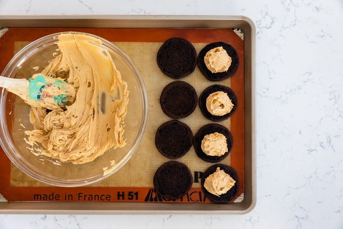 process shot of peanut butter filled oreos.