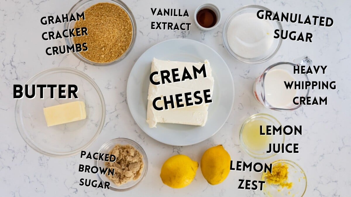 ingredients in no bake lemon cheesecake.
