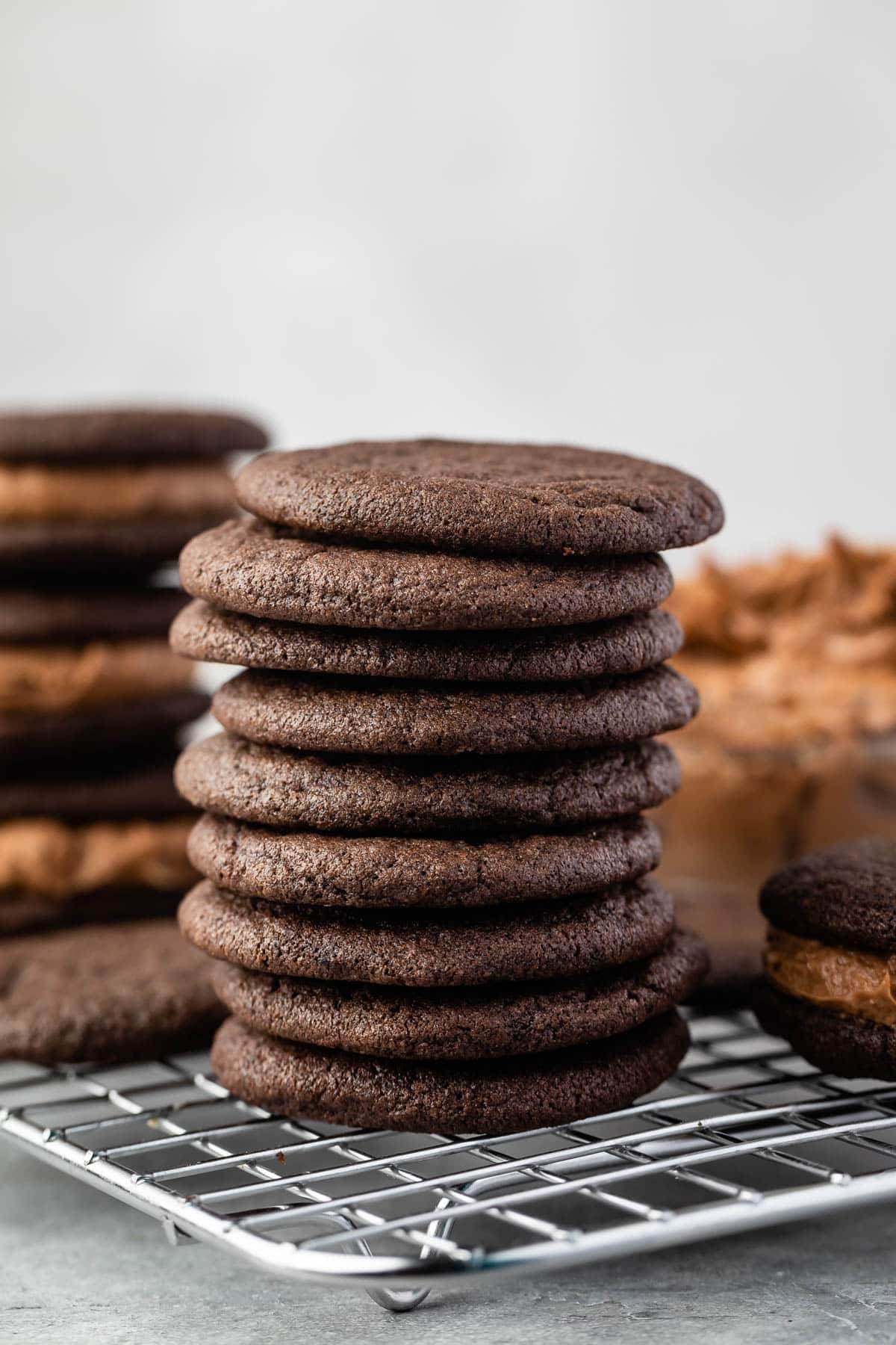 stacked oreos with nutella filling.