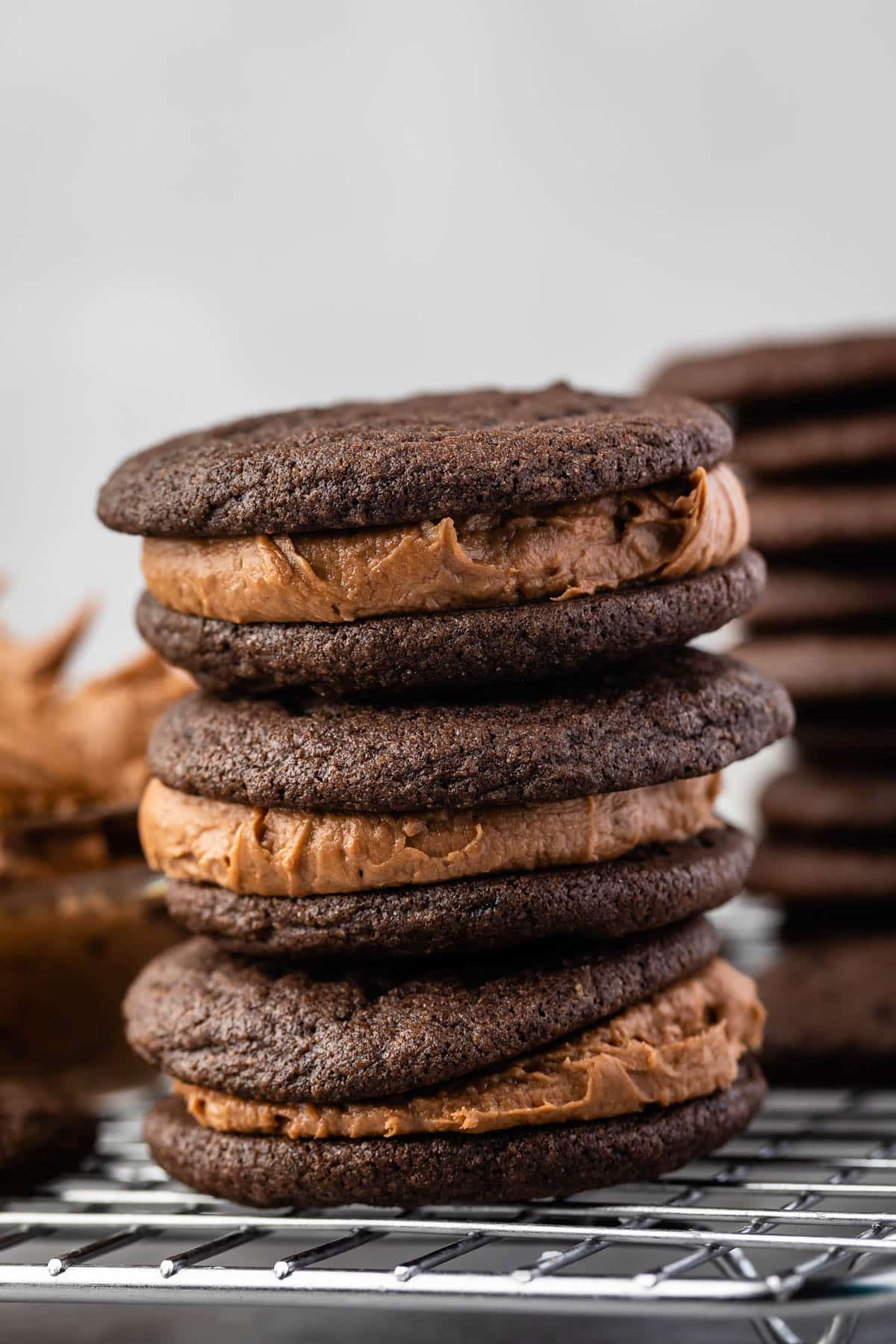 stacked oreos with nutella filling.