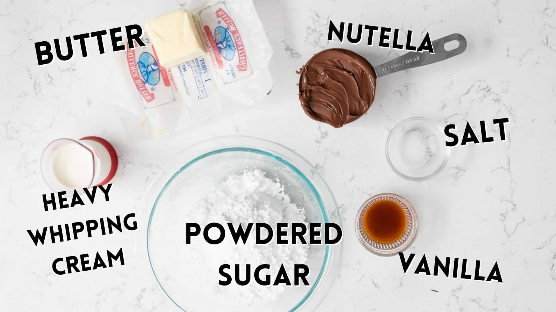 ingredients of nutella frosting filled oreos.