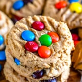 peanut butter cookies with colorful m&ms baked in.