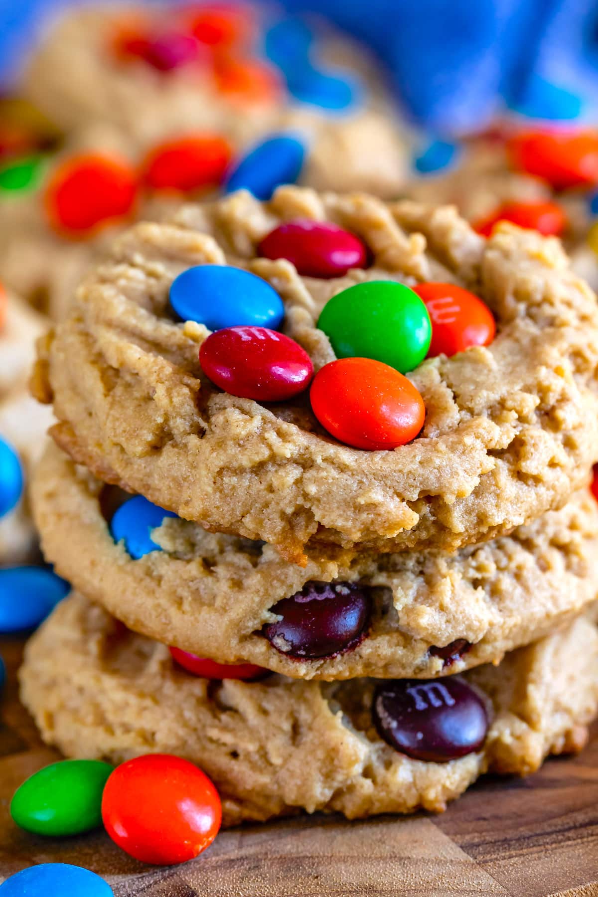 peanut butter cookies with colorful m&ms baked in.