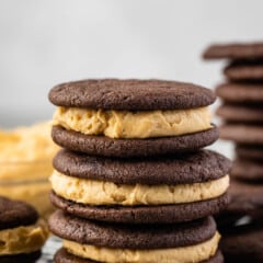 stacked oreos with peanut butter filling.