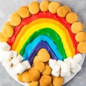rainbow buttercream board with nilla wafers and marshmallows