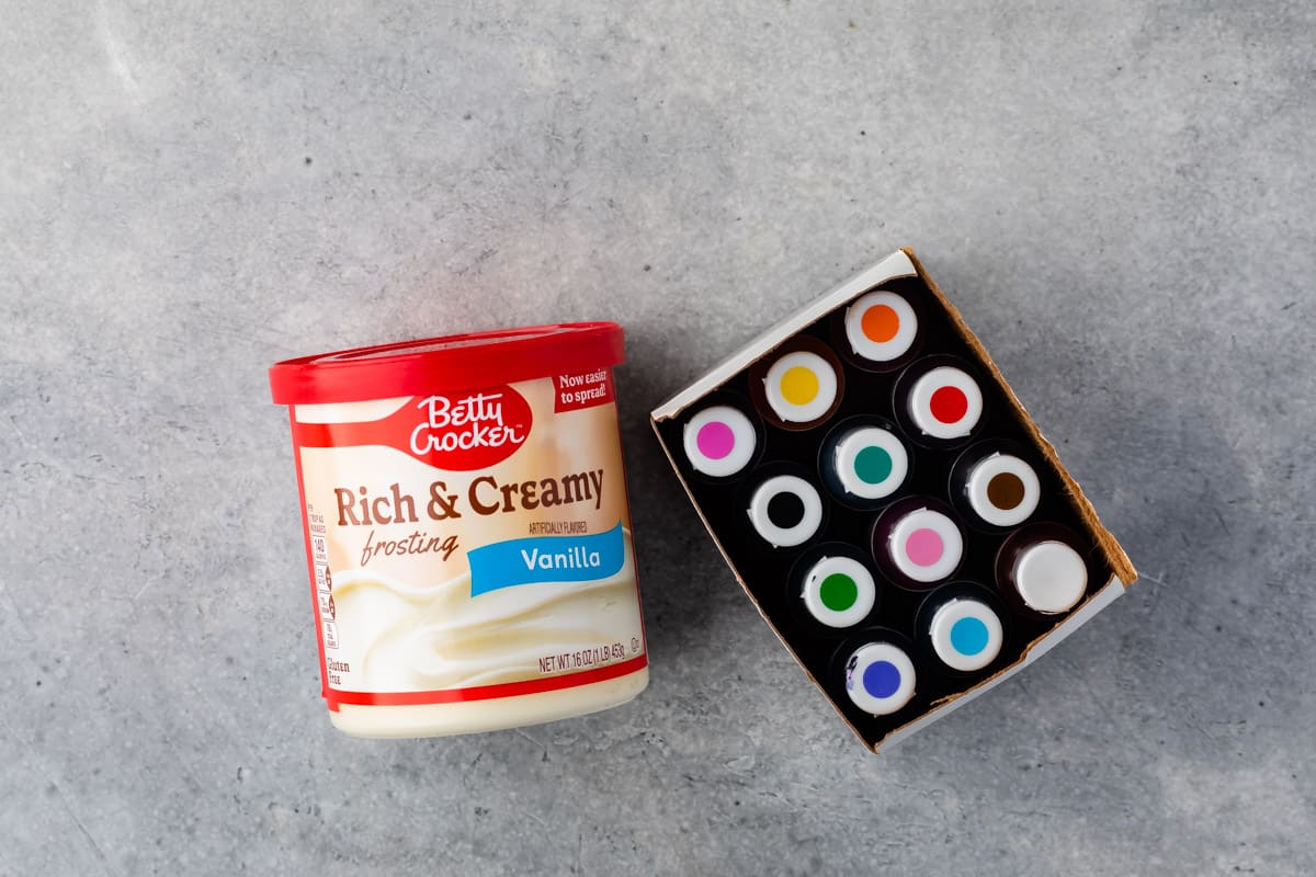 can of frosting and box of food coloring