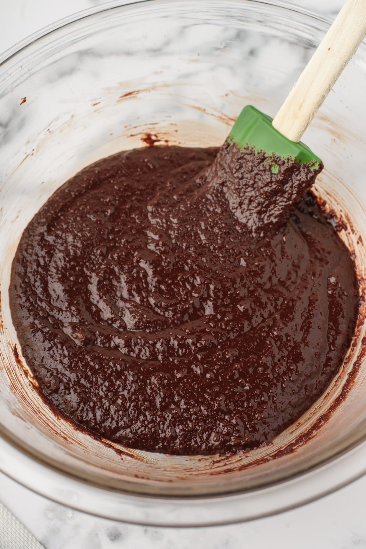 process shot of making vegan brownies.