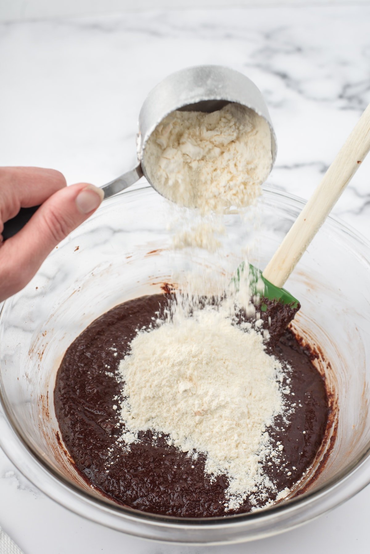 process shot of making vegan brownies.