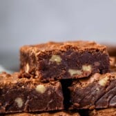 stacked brownies with walnuts baked in.