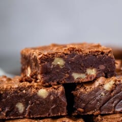 stacked brownies with walnuts baked in.