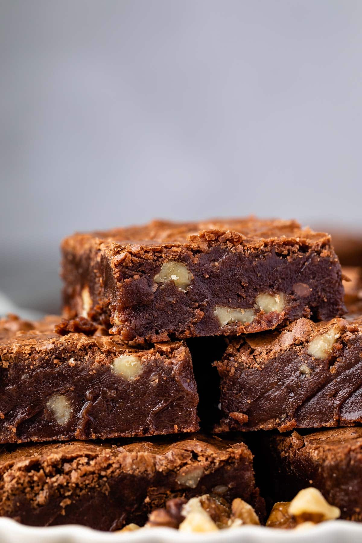 stacked brownies with walnuts baked in.