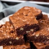 stacked brownies with walnuts baked in.