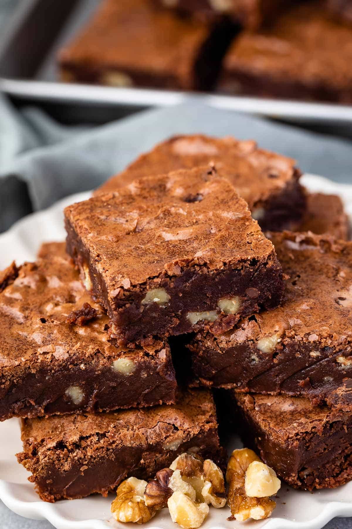 stacked brownies with walnuts baked in.