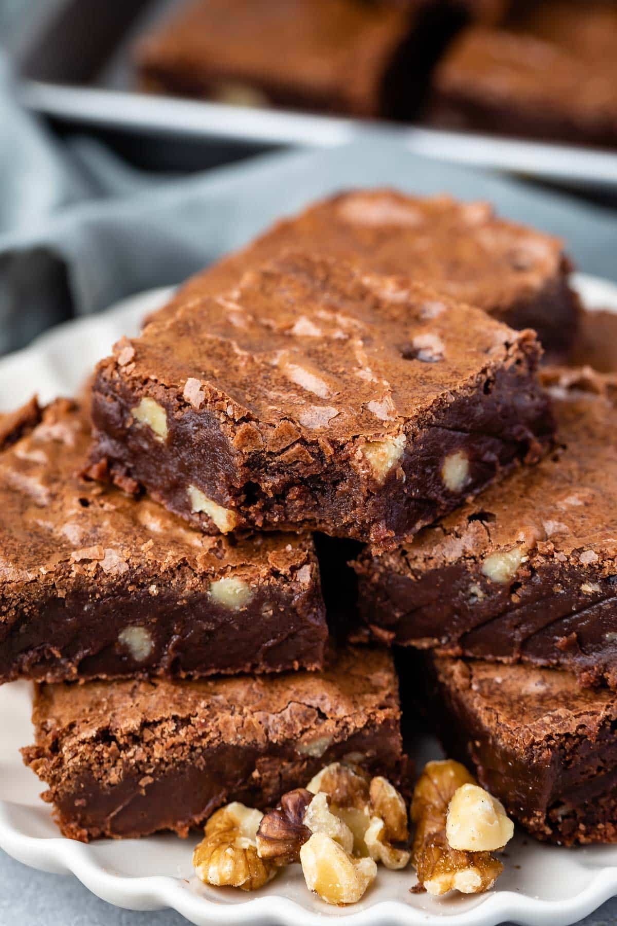 stacked brownies with walnuts baked in.