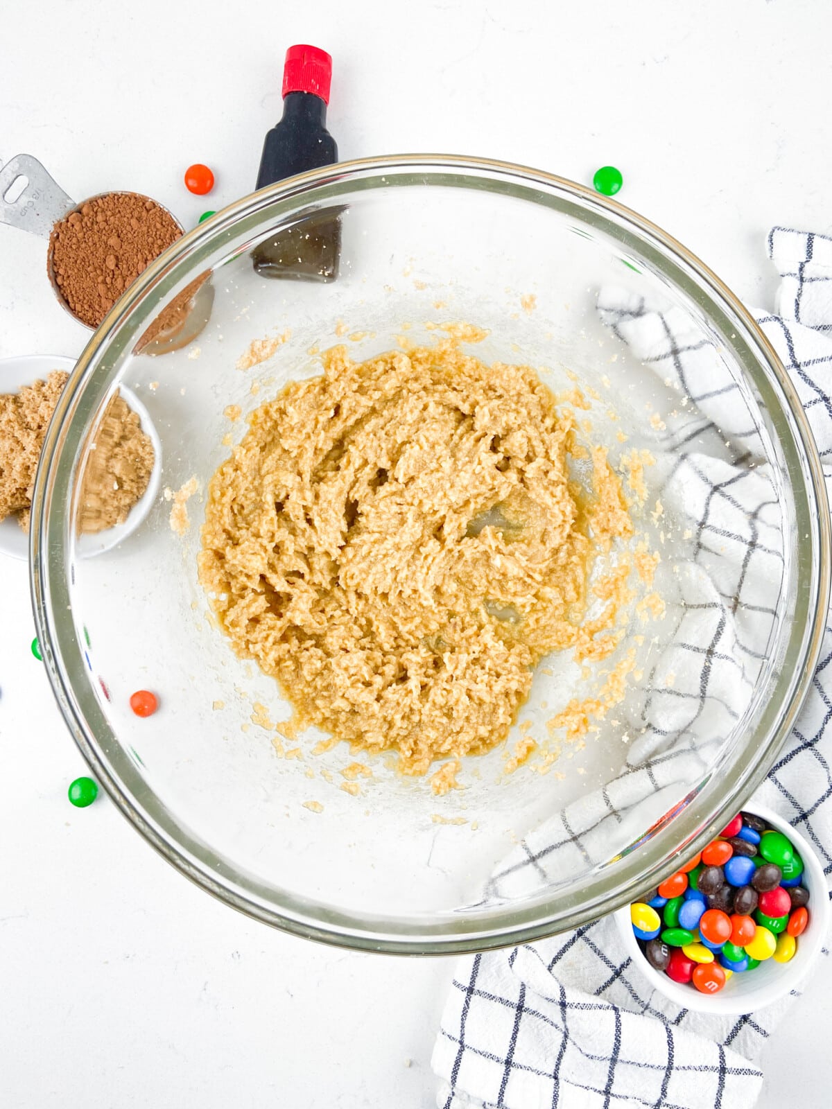 creamed butter and sugars in bowl.