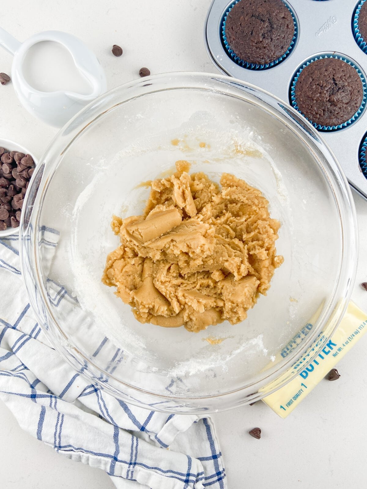 process shot of cookie dough cupcakes.