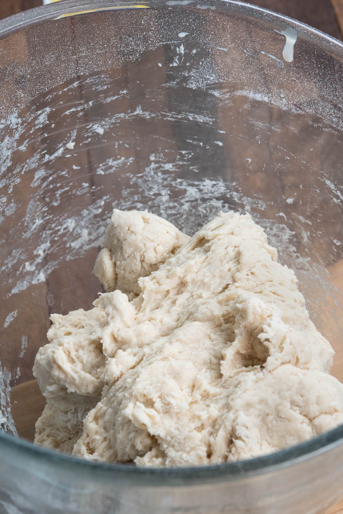 dough in glass bowl