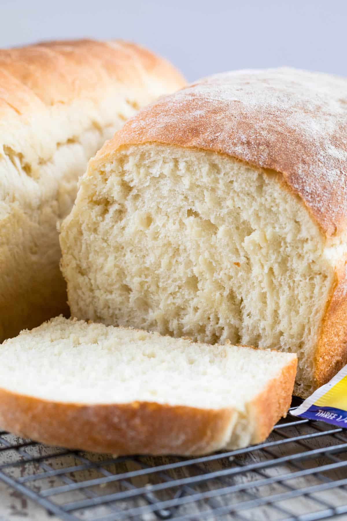 cut loaf of white bread