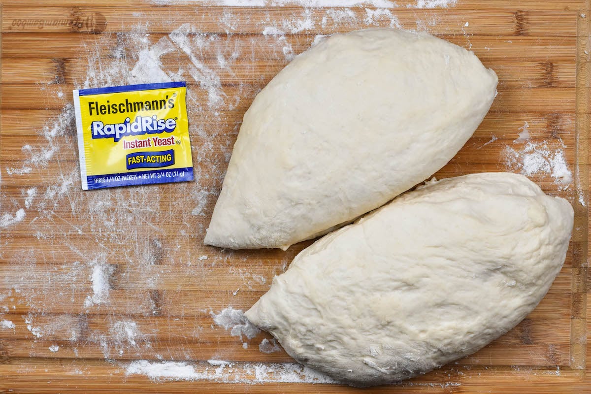 bread dough cut into two pieces