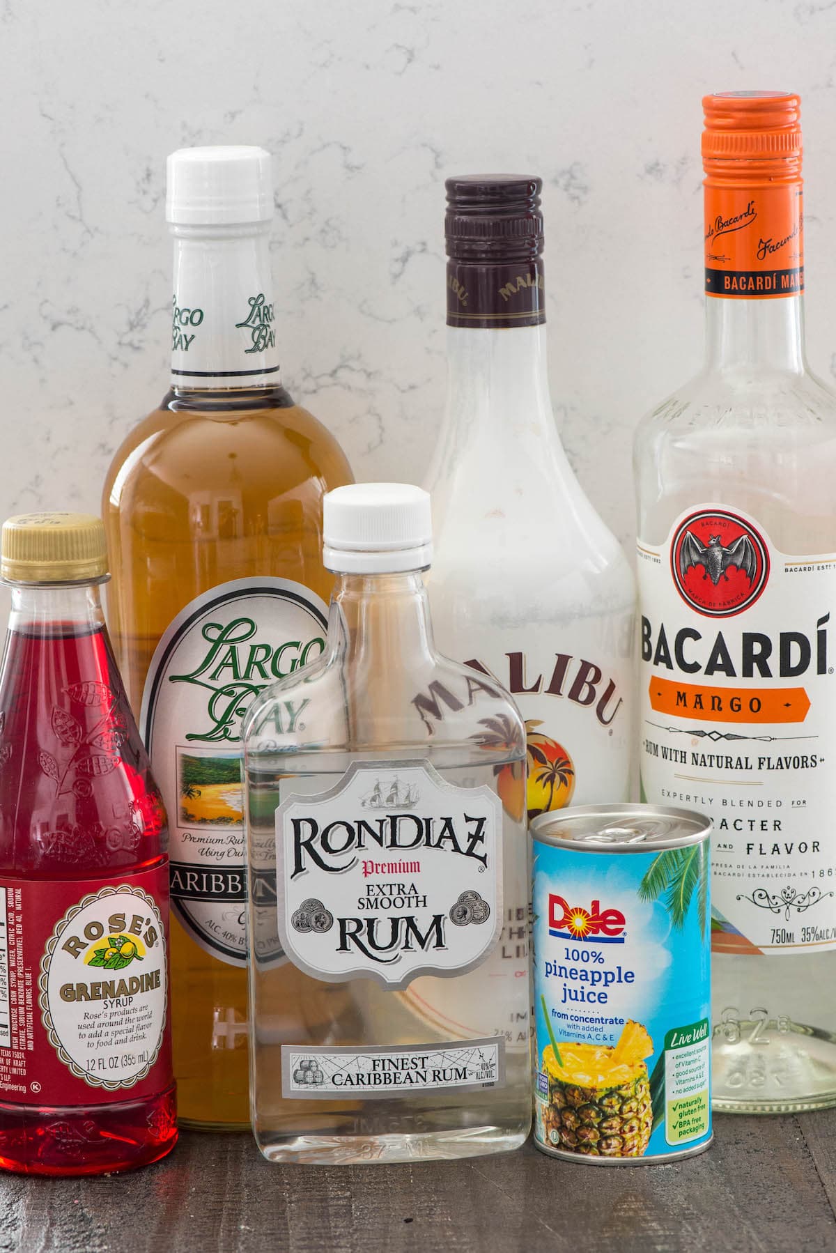ingredients in rum punch cocktail.