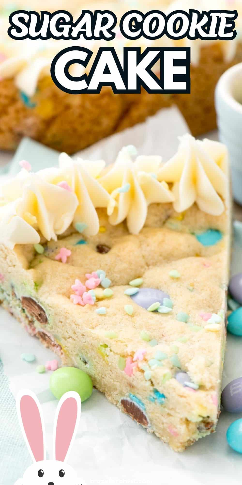 slice of cookie cake on parchment with words on photo.