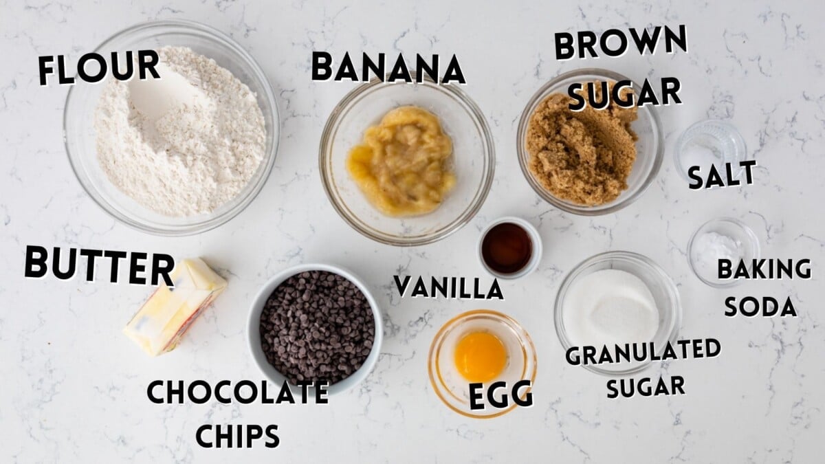 ingredients in banana chocolate chip cookies.