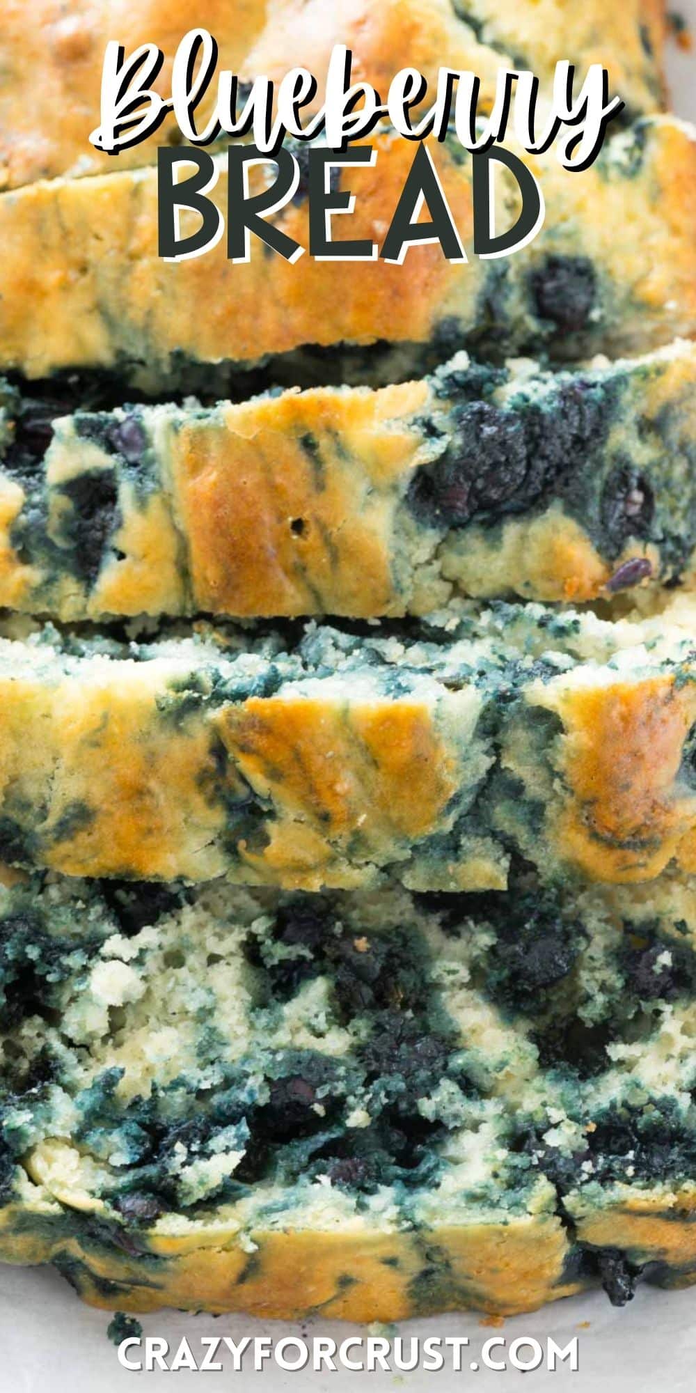 bread with blueberries baked in and words on the image.