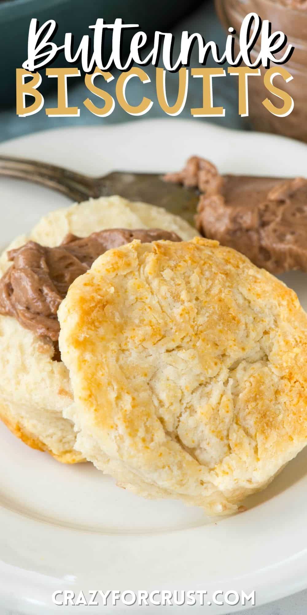 biscuits with chocolate homey butter spread on the biscuits with words on the image.